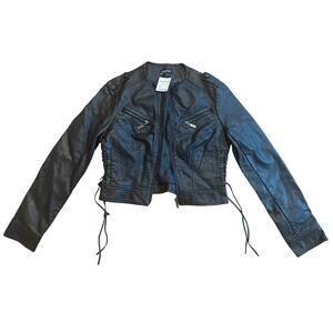 NWT Bebe Vintage Y2K Lace Side Cropped Moto Jacket S RARE